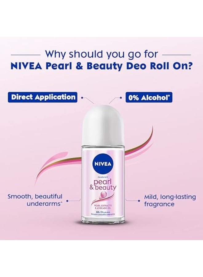 نيفيا Nivea Women Deodorant Roll On, Pearl & Beauty Fine Fragrance For Fragrant Smooth & Beautiful Underarm Skin, 50ml&NIVEA Deodorant Roll On, Pearl & Beauty For Women 50ml - Image 4